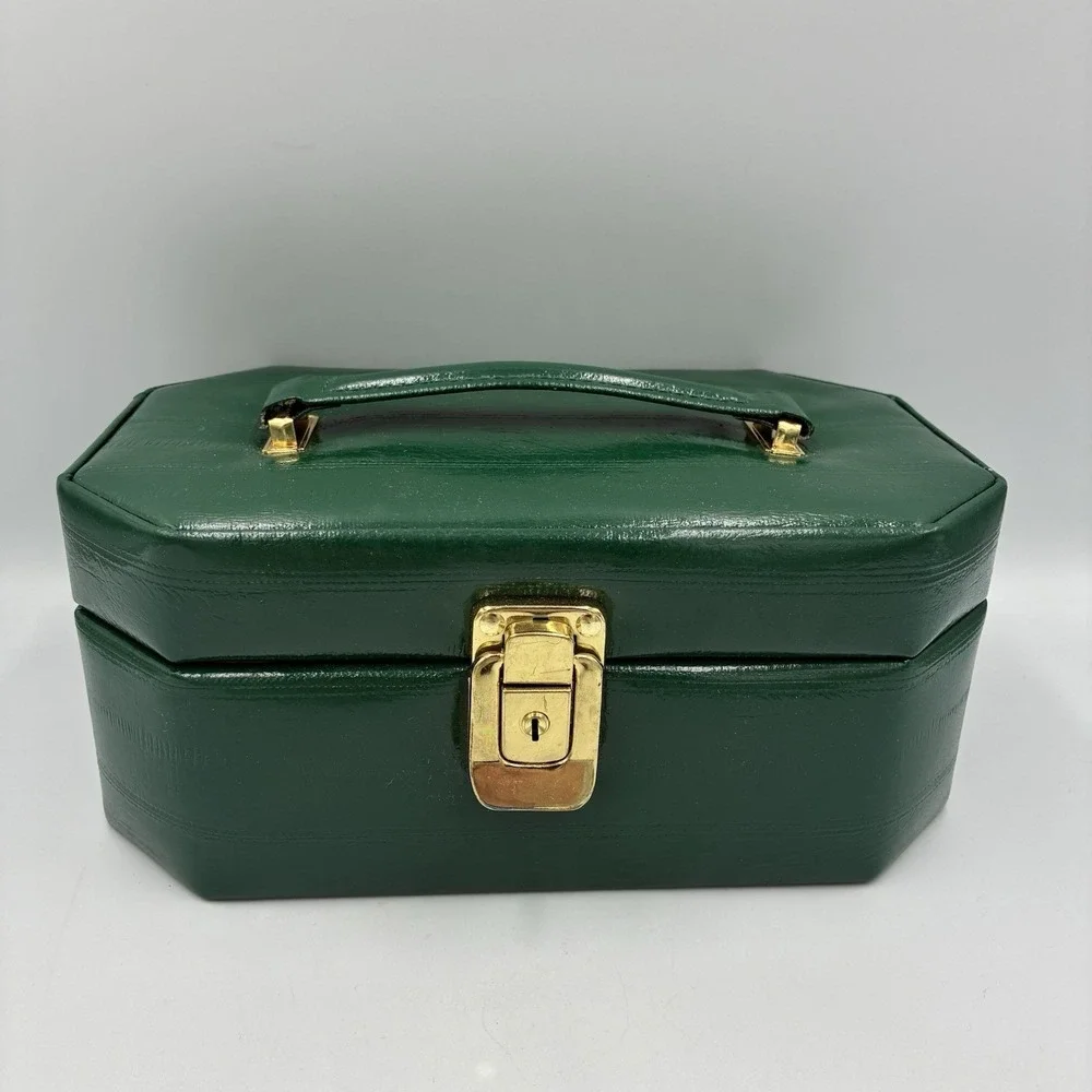 Vintage International Silver Company Travel Jewelry Box Green Color